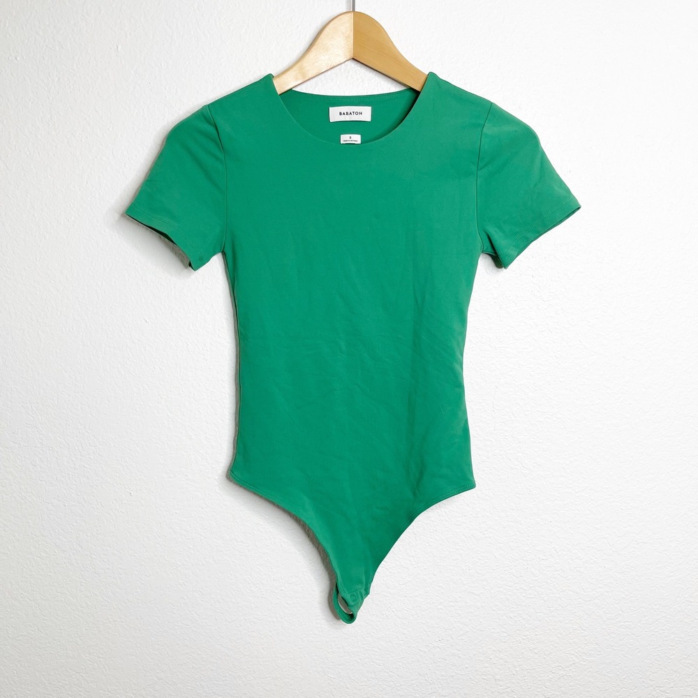 Babaton Contour Crewneck Short Sleeve Bodysuit Green 80500 Womens Small